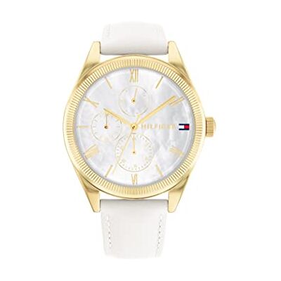 1782594 Tommy Hilfiger Analogowy Zegarek Kwarcowy Wielofunkcyjny dla Kobiet z Białym Skórzanym Paskiem, 1782594 Tommy Hilfiger Analogowy Zegarek Kwarcowy Wielofunkcyjny dla Kobiet z Białym Skórzanym Paskiem,