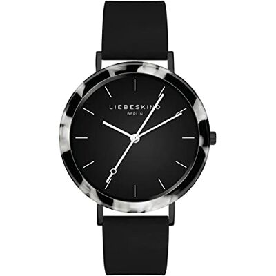 LT-0184-LQ LIEBESKIND BERLIN damski zegarek na rękę – Rundes Gehäuse z gemustertem Acetat-Topring – Lederarmband – Schlichtes Ziffernblatt – Elegancki Quarzuhr Czarny i Biały LT-0184-LQ LIEBESKIND BERLIN damski zegarek na rękę – Rundes Gehäuse z gemustertem Acetat-Topring – Lederarmband – Schlichtes Ziffernblatt – Elegancki Quarzuhr Czarny i Biały