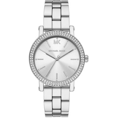 MK7347 Michael Kors Corey Zegarek dla kobiet, kwarcowy mechanizm z trzema wskazówkami i pasek ze stopu lub skóry, Srebrny MK7347 Michael Kors Corey Zegarek dla kobiet, kwarcowy mechanizm z trzema wskazówkami i pasek ze stopu lub skóry, Srebrny
