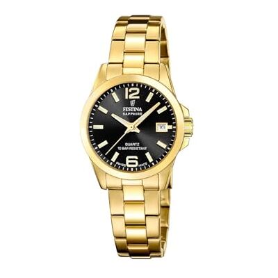 F20050 Festina Zegarek damski /4 Swiss Made Acero Clasico Złota koperta ze stali nierdzewnej Złota bransoleta ze stali nierdzewnej, czarny, bransoletka F20050 Festina Zegarek damski /4 Swiss Made Acero Clasico Złota koperta ze stali nierdzewnej Złota bransoleta ze stali nierdzewnej, czarny, bransoletka