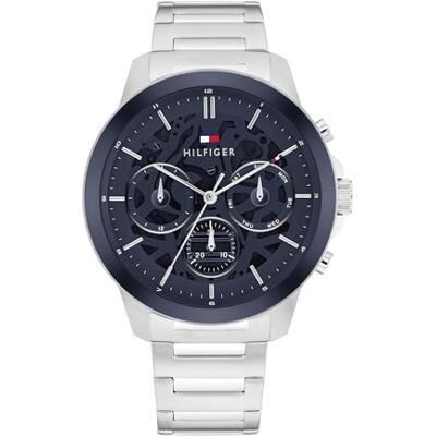 1710684 Tommy Hilfiger Analogowy wielofunkcyjny zegarek kwarcowy dla mężczyzn ze srebrną bransoletką ze stali nierdzewnej 1710684 Tommy Hilfiger Analogowy wielofunkcyjny zegarek kwarcowy dla mężczyzn ze srebrną bransoletką ze stali nierdzewnej