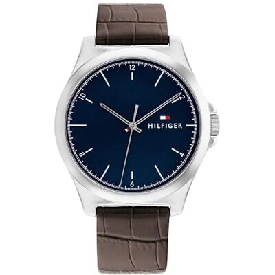 1710549 Tommy Hilfiger Męski analogowy zegarek kwarcowy z silikonowym paskiem ze stali nierdzewnej lub skóry, Brązowy, misura unica, pasek 1710549 Tommy Hilfiger Męski analogowy zegarek kwarcowy z silikonowym paskiem ze stali nierdzewnej lub skóry, Brązowy, misura unica, pasek