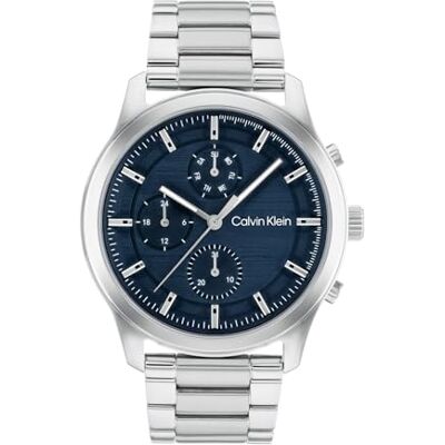25200208 Calvin Klein Analogowy wielofunkcyjny zegarek kwarcowy dla mężczyzn z bransoletką ze stali nierdzewnej lub skórzaną, Srebrny, Nowoczesny, minimalistyczny 25200208 Calvin Klein Analogowy wielofunkcyjny zegarek kwarcowy dla mężczyzn z bransoletką ze stali nierdzewnej lub skórzaną, Srebrny, Nowoczesny, minimalistyczny