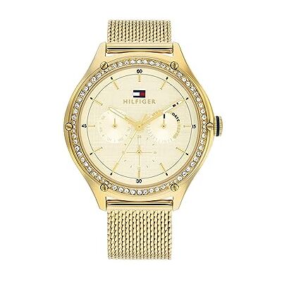 1782655 Tommy Hilfiger Analogowy wielofunkcyjny zegarek kwarcowy dla kobiet z bransoletką ze stali nierdzewnej, Złoty, bransoletka 1782655 Tommy Hilfiger Analogowy wielofunkcyjny zegarek kwarcowy dla kobiet z bransoletką ze stali nierdzewnej, Złoty, bransoletka