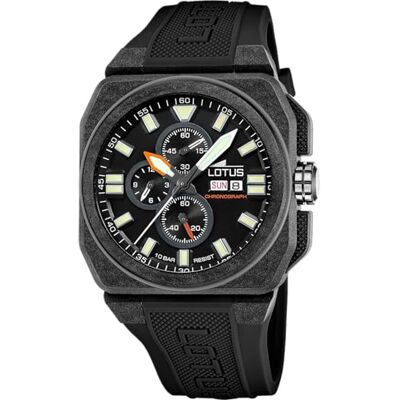 18976/4 LOTUS Zegarek męski Chrono Etui z włókna węglowego Czarny gumowy pasek, czarny, pasek 18976/4 LOTUS Zegarek męski Chrono Etui z włókna węglowego Czarny gumowy pasek, czarny, pasek