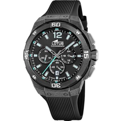18975/3 LOTUS Zegarek męski Chrono Etui z włókna węglowego Czarny gumowy pasek, czarny, pasek 18975/3 LOTUS Zegarek męski Chrono Etui z włókna węglowego Czarny gumowy pasek, czarny, pasek