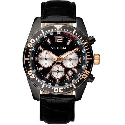OR53690144 Orphelia Męski zegarek na rękę Intense Chronograph Quarz Skóra, czarny, pasek OR53690144 Orphelia Męski zegarek na rękę Intense Chronograph Quarz Skóra, czarny, pasek