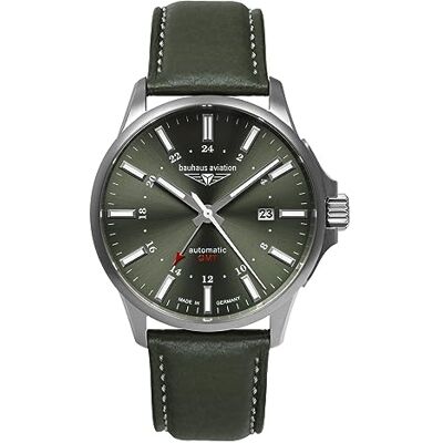28684 Bauhaus Aviation zegarek męski ze skórzanym paskiem lub paskiem tytanowym automatyczny GMT Titangehäuse 10 ATM szkło szafirowe data 2868, zielony, Pasek 28684 Bauhaus Aviation zegarek męski ze skórzanym paskiem lub paskiem tytanowym automatyczny GMT Titangehäuse 10 ATM szkło szafirowe data 2868, zielony, Pasek