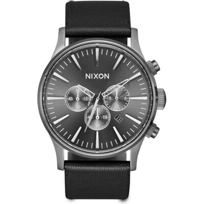 A1391-680-00 Nixon Męski analogowy japoński mechanizm kwarcowy zegarek ze skórzanym paskiem , All Gunmetal-black A1391-680-00 Nixon Męski analogowy japoński mechanizm kwarcowy zegarek ze skórzanym paskiem , All Gunmetal-black