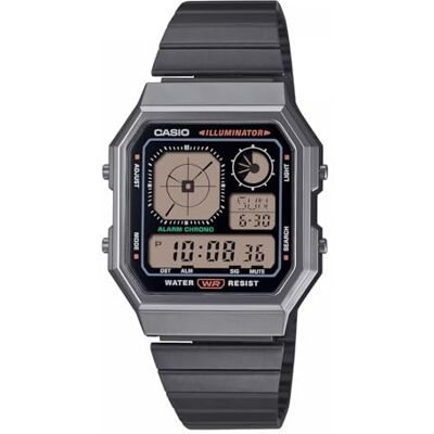 A130WEGG-1AEF Casio Cyfrowy zegarek kwarcowy unisex z paskiem ze stali nierdzewnej , Czarny, pasek A130WEGG-1AEF Casio Cyfrowy zegarek kwarcowy unisex z paskiem ze stali nierdzewnej , Czarny, pasek