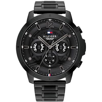 1710494 Tommy Hilfiger Multi cyferblat kwarcowy zegarek dla mężczyzn z czarną bransoletką ze stali nierdzewnej 1710494 Tommy Hilfiger Multi cyferblat kwarcowy zegarek dla mężczyzn z czarną bransoletką ze stali nierdzewnej