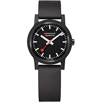 MS1.32120.RB Mondaine Essence zegarek męski i damski 32 mm szwajcarski zegarek na rękę kolej czarny pasek z materiału odnawialnego 30 m wodoodporny trwały MS1.32120.RB Mondaine Essence zegarek męski i damski 32 mm szwajcarski zegarek na rękę kolej czarny pasek z materiału odnawialnego 30 m wodoodporny trwały