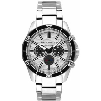 AX1969 Armani Exchange srebrny zegarek dla mężczyzn, kwarcowy mechanizm chronografu i rozmiar koperty 44 mm z paskiem ze stali nierdzewnej AX1969 Armani Exchange srebrny zegarek dla mężczyzn, kwarcowy mechanizm chronografu i rozmiar koperty 44 mm z paskiem ze stali nierdzewnej