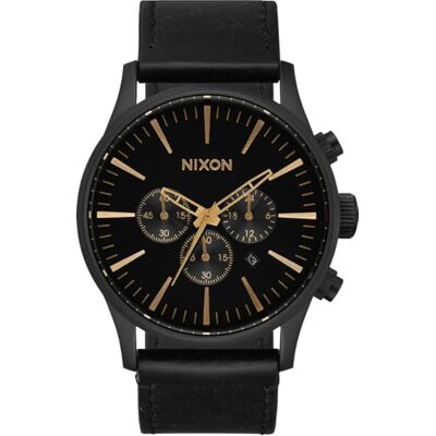 A1391-3088-00 Nixon Męski analogowy japoński mechanizm kwarcowy zegarek ze skórzanym paskiem , czarny, złoty A1391-3088-00 Nixon Męski analogowy japoński mechanizm kwarcowy zegarek ze skórzanym paskiem , czarny, złoty