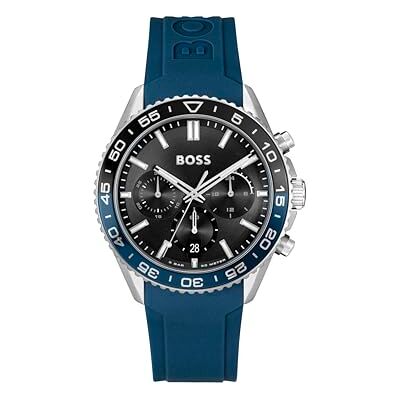 1514245 BOSS Chronograf Zegarek Kwarcowy dla Mężczyzn Runner Chrono LE Kolekcja z Niebieską Silikonową Bransoletką 1514245 BOSS Chronograf Zegarek Kwarcowy dla Mężczyzn Runner Chrono LE Kolekcja z Niebieską Silikonową Bransoletką