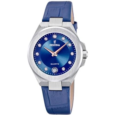 F20701 Festina Zegarek damski /4 Mademoiselle 316l koperta ze stali nierdzewnej srebrny niebieski skórzany pasek, Niebieski F20701 Festina Zegarek damski /4 Mademoiselle 316l koperta ze stali nierdzewnej srebrny niebieski skórzany pasek, Niebieski