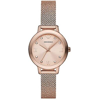 Giorgio Armani zegarek dla kobiet, 32mm Różowe złoto Kwarcowy trzywskazówkowy mechanizm i pasek ze stali nierdzewnej Giorgio Armani zegarek dla kobiet, 32mm Różowe złoto Kwarcowy trzywskazówkowy mechanizm i pasek ze stali nierdzewnej