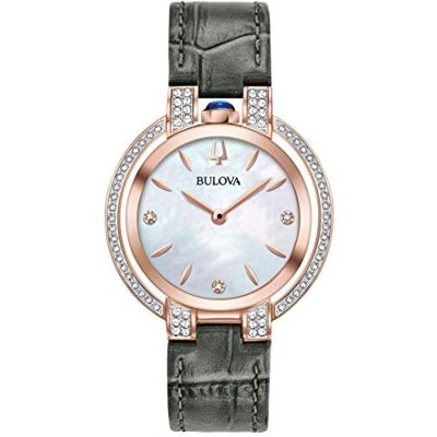 98R268 Bulova damski analogowy zegarek kwarcowy ze skórzanym paskiem 98R268 Bulova damski analogowy zegarek kwarcowy ze skórzanym paskiem