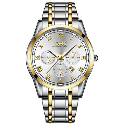 Ho-Montre-007-04 Basfur Męski zegarek na rękę, modny analogowy zegarek kwarcowy z wyświetlaczem nagietka, klasyczny zegarek dla mężczyzn, który świeci w ciemności z bransoletą ze stali nierdzewnej, srebrny, Nowoczesny Ho-Montre-007-04 Basfur Męski zegarek na rękę, modny analogowy zegarek kwarcowy z wyświetlaczem nagietka, klasyczny zegarek dla mężczyzn, który świeci w ciemności z bransoletą ze stali nierdzewnej, srebrny, Nowoczesny