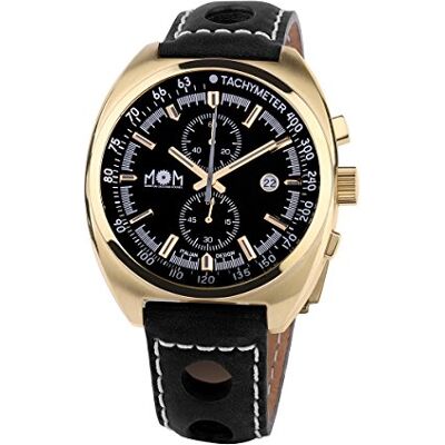PM7610-6222 M.O.M. Manifattura Orologiaia Modenese Męski zegarek kwarcowy z chronografem ze skórzanym paskiem , czarny, Pasek PM7610-6222 M.O.M. Manifattura Orologiaia Modenese Męski zegarek kwarcowy z chronografem ze skórzanym paskiem , czarny, Pasek