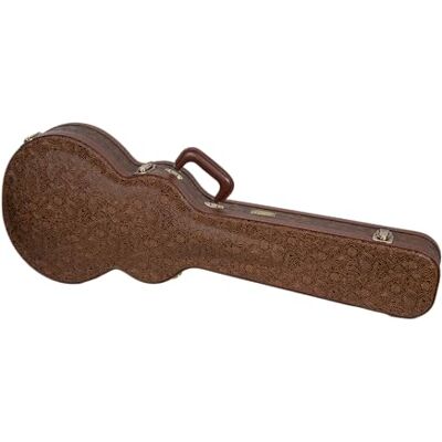 Crossrock Drewniane etui na gitarę elektryczną z serii Designer do stylu Les Paul, brązowe wykończenie, bordowe aksamitne wnętrze, zamek – twarda powłoka premium Crossrock Drewniane etui na gitarę elektryczną z serii Designer do stylu Les Paul, brązowe wykończenie, bordowe aksamitne wnętrze, zamek – twarda powłoka premium
