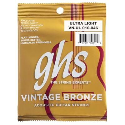 GHS Strings GHS VNUL 10-46 ultralekki zestaw strun akustycznych w stylu vintage z brązu GHS Strings GHS VNUL 10-46 ultralekki zestaw strun akustycznych w stylu vintage z brązu