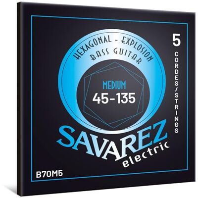 Savarez Hexagonal Explosion struny do gitary basowej Bass Guitar Strings zestaw 5‑strunowy niklowana stalowa owijka B70M5 Medium .045-.135 Savarez Hexagonal Explosion struny do gitary basowej Bass Guitar Strings zestaw 5‑strunowy niklowana stalowa owijka B70M5 Medium .045-.135