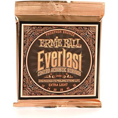 Ernie Ball Everlast Extra Light Coated Phosphor Bronze Acoustic Guitar Strings 10-50 Gauge Ernie Ball Everlast Extra Light Coated Phosphor Bronze Acoustic Guitar Strings 10-50 Gauge