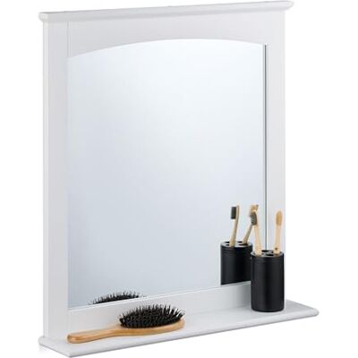 Relaxdays Lustro łazienkowe z półką, łazienka, korytarz, prostokątne, wys. x szer. x gł.: 60 x 55 x 11 cm, MDF, lustro do zawieszenia, białe Relaxdays Lustro łazienkowe z półką, łazienka, korytarz, prostokątne, wys. x szer. x gł.: 60 x 55 x 11 cm, MDF, lustro do zawieszenia, białe