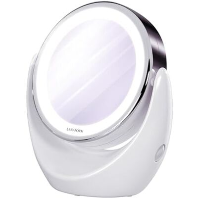 Lanaform Białe okrągłe lustro LED efekt powiększania x1,x10 montaż stojący kosmetyczne lusterko powiększające średnica 13 cm Lanaform Białe okrągłe lustro LED efekt powiększania x1,x10 montaż stojący kosmetyczne lusterko powiększające średnica 13 cm
