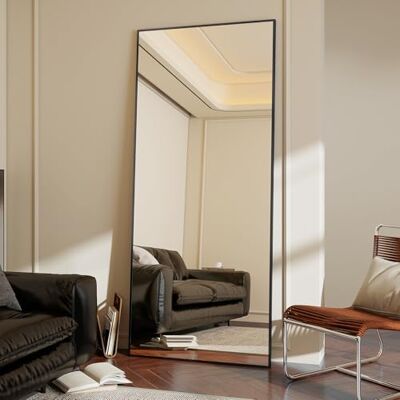 Koonmi 163 x 53 cm lustro podłogowe, solidne minimalistyczne smukłe aluminiowe lustro pełnometrażowe, nowoczesne duże lustro ścienne do postawienia lub zawieszenia do salonu i Koonmi 163 x 53 cm lustro podłogowe, solidne minimalistyczne smukłe aluminiowe lustro pełnometrażowe, nowoczesne duże lustro ścienne do postawienia lub zawieszenia do salonu i
