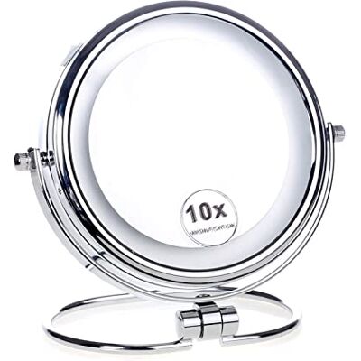HIMRY KXD3137-10x stojące lusterko kosmetyczne LED, składane, metalowe, chromowane lustro stołowe, do makijażu, golenia, łazienki, dwustronne obracane o 360°, 10-krotne powiększenie HIMRY KXD3137-10x stojące lusterko kosmetyczne LED, składane, metalowe, chromowane lustro stołowe, do makijażu, golenia, łazienki, dwustronne obracane o 360°, 10-krotne powiększenie