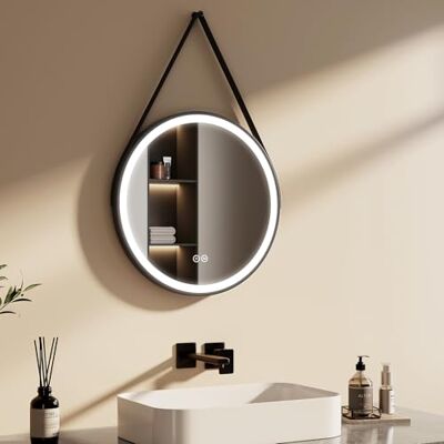 EMKE Okrągłe lustro łazienkowe ze światłem 50 cm, lustro łazienkowe LED z przełącznikiem dotykowym, 3 kolory oświetlenia, regulacja jasności EMKE Okrągłe lustro łazienkowe ze światłem 50 cm, lustro łazienkowe LED z przełącznikiem dotykowym, 3 kolory oświetlenia, regulacja jasności