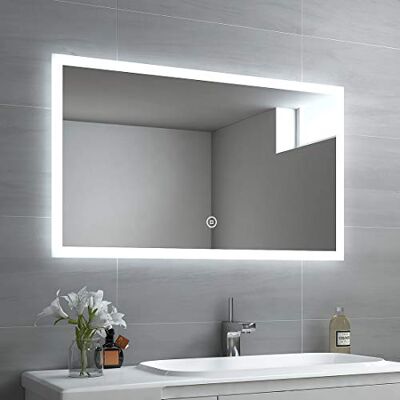 EMKE Lustro łazienkowe z oświetleniem LED, ścienne, podświetlane, zimna biel, z włącznikiem dotykowym, energooszczędne IP44, 100 x 60 cm EMKE Lustro łazienkowe z oświetleniem LED, ścienne, podświetlane, zimna biel, z włącznikiem dotykowym, energooszczędne IP44, 100 x 60 cm