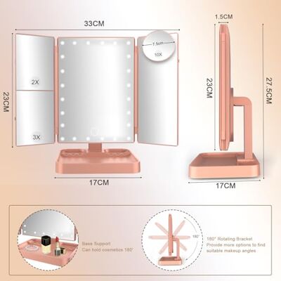 SURFOU Lusterko kosmetyczne z oświetleniem LED, z możliwością ponownego ładowania, 3 kolory światła i ściemniana jasność, obracane o 360°, do makijażu i pielęgnacji twarzy, pomysł na prezent dla SURFOU Lusterko kosmetyczne z oświetleniem LED, z możliwością ponownego ładowania, 3 kolory światła i ściemniana jasność, obracane o 360°, do makijażu i pielęgnacji twarzy, pomysł na prezent dla