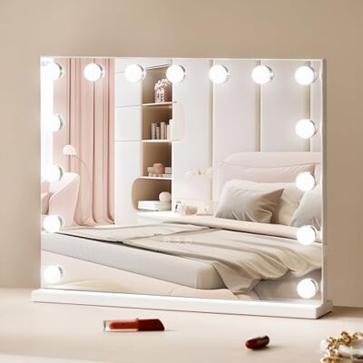 VEVOR Hollywood lusterko do makijażu z 15 żarówkami LED o zmiennej intensywności, 3 tryby oświetlenia kolorowego, zdejmowane 5-krotne lustro powiększające, port USB, inteligentne sterowanie dotykowe, VEVOR Hollywood lusterko do makijażu z 15 żarówkami LED o zmiennej intensywności, 3 tryby oświetlenia kolorowego, zdejmowane 5-krotne lustro powiększające, port USB, inteligentne sterowanie dotykowe,
