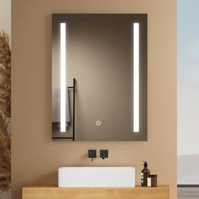 EMKE Lustro łazienkowe LED 60 x 80 cm z przełącznikiem dotykowym + przeciwmgielne, chłodne białe światło lustro ścienne EMKE Lustro łazienkowe LED 60 x 80 cm z przełącznikiem dotykowym + przeciwmgielne, chłodne białe światło lustro ścienne