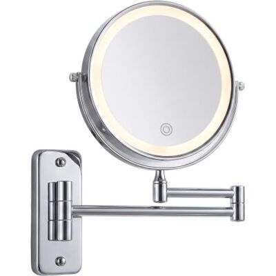 Relaxdays lustro kosmetyczne naścienne LED 10x, srebrne Obracana o 360°, średnica 20 cm, metal, akumulator, USB Relaxdays lustro kosmetyczne naścienne LED 10x, srebrne Obracana o 360°, średnica 20 cm, metal, akumulator, USB