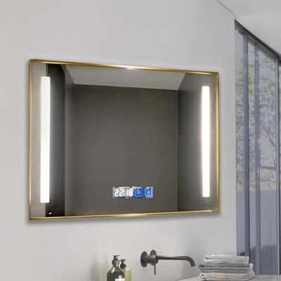 M Ledme Lustro łazienkowe ze światłem 100x70cm, Tolox 12W funkcja przeciwmgielna lustro, możliwość przyciemniania, 3 kolory światła, przełącznik dotykowy, IP44, szkło hartowane HD zintegrowany zegar M Ledme Lustro łazienkowe ze światłem 100x70cm, Tolox 12W funkcja przeciwmgielna lustro, możliwość przyciemniania, 3 kolory światła, przełącznik dotykowy, IP44, szkło hartowane HD zintegrowany zegar