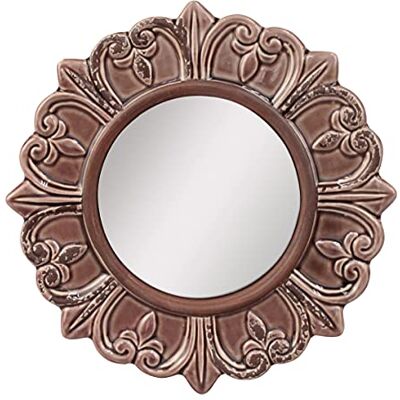 Stonebriar Dekoracyjne okrągłe wypalone umbery ceramiczne lustro ścienne eleganckie wystrój domu do salonu, kuchni, sypialni lub przedpokoju, noszony taupe Stonebriar Dekoracyjne okrągłe wypalone umbery ceramiczne lustro ścienne eleganckie wystrój domu do salonu, kuchni, sypialni lub przedpokoju, noszony taupe