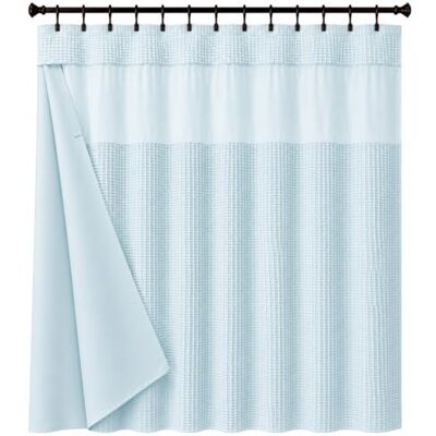 Dainty Home Smart Design kompletny 2 w 1 gofr splot hotel spa styl tkanina zasłona prysznicowa zatrzask wł./wył. wodoodporna zdejmowana wkładka, 183 cm szerokości x 183 cm długości, jasnoniebieska Dainty Home Smart Design kompletny 2 w 1 gofr splot hotel spa styl tkanina zasłona prysznicowa zatrzask wł./wył. wodoodporna zdejmowana wkładka, 183 cm szerokości x 183 cm długości, jasnoniebieska