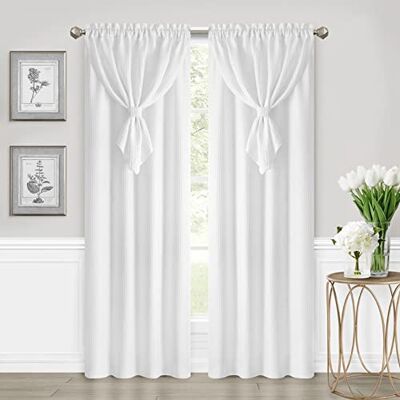 ACHIM Allegra Panel zasłony okiennej z dołączoną falbanką w stylu łezki, szerokość 106 cm, długość 213 cm, kieszeń na pręt 5 cm, biała ultramiękka tkanina filtrująca światło, można prać w pralce, ACHIM Allegra Panel zasłony okiennej z dołączoną falbanką w stylu łezki, szerokość 106 cm, długość 213 cm, kieszeń na pręt 5 cm, biała ultramiękka tkanina filtrująca światło, można prać w pralce,