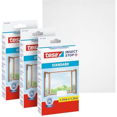 tesa INSECT STOP H&L Fly Screen for Window siatka przeciw owadom z taśmą rzepową, przycinana na wymiar, bez wiercenia 3 x siatka 110 x 130 cm biały tesa INSECT STOP H&L Fly Screen for Window siatka przeciw owadom z taśmą rzepową, przycinana na wymiar, bez wiercenia 3 x siatka 110 x 130 cm biały