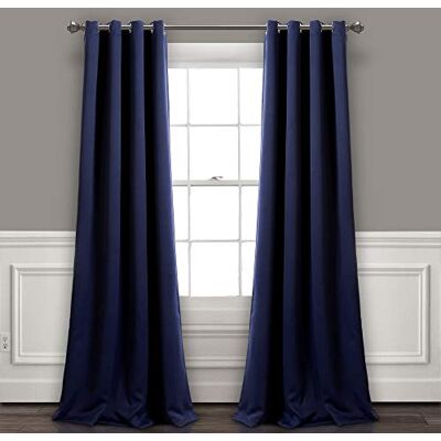 Lush Decor Izolowane zasłony zaciemniające z przelotkami, para, szer. 132 cm x 241 cm dł., granatowe klasyczny nowoczesny design elegancka dekoracja okna długie zasłony do salonu, sypialni lub Lush Decor Izolowane zasłony zaciemniające z przelotkami, para, szer. 132 cm x 241 cm dł., granatowe klasyczny nowoczesny design elegancka dekoracja okna długie zasłony do salonu, sypialni lub