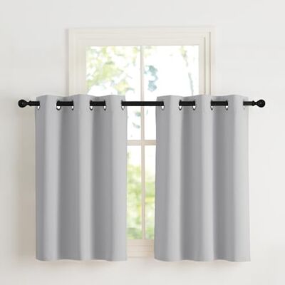 NICETOWN Zasłony kuchenne, zestaw 2 sztuk, wys. 90 x szer. 107 cm, nieprzejrzyste, krótkie, okienne, jasnoszare zasłony zaciemniające na przelotkach, krótkie, nowoczesne, termiczne, wys. 90 x szer. NICETOWN Zasłony kuchenne, zestaw 2 sztuk, wys. 90 x szer. 107 cm, nieprzejrzyste, krótkie, okienne, jasnoszare zasłony zaciemniające na przelotkach, krótkie, nowoczesne, termiczne, wys. 90 x szer.