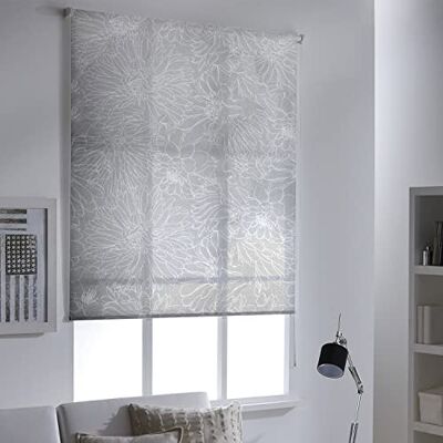MADECOSTORE Roleta zaciemniająca z motywem kwiatów jasnoszary L49 x H190cm MADECOSTORE Roleta zaciemniająca z motywem kwiatów jasnoszary L49 x H190cm