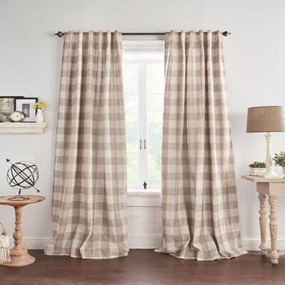 Elrene Home Fashions Farmhouse Living Grainger Buffalo-Check Room zaciemniająca zasłona okienna, zasłona do salonu i sypialni z zakładkami kieszonkowymi na pręt, 132 cm x 274 cm, len, 1 panel Elrene Home Fashions Farmhouse Living Grainger Buffalo-Check Room zaciemniająca zasłona okienna, zasłona do salonu i sypialni z zakładkami kieszonkowymi na pręt, 132 cm x 274 cm, len, 1 panel