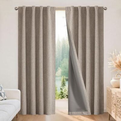 Joydeco Zestaw zasłon Burg do sypialni i salonu, lniane, w 100% zaciemniające, izolacja termiczna, tylna zakładka, kieszeń na karnisz, 130 x (dł.) 180 cm, 2 panele, kolor lnu Joydeco Zestaw zasłon Burg do sypialni i salonu, lniane, w 100% zaciemniające, izolacja termiczna, tylna zakładka, kieszeń na karnisz, 130 x (dł.) 180 cm, 2 panele, kolor lnu