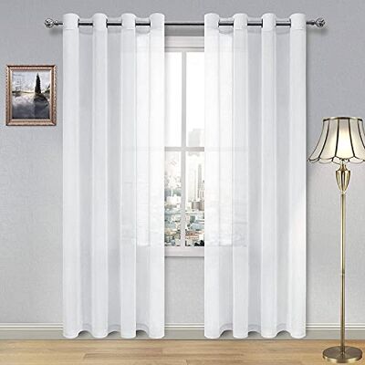 DWCN Białe przezroczyste zasłony półprzezroczyste woalowe przelotki zasłony okienne do salonu/sypialni, 132 x 213 cm długości, zestaw 2 paneli DWCN Białe przezroczyste zasłony półprzezroczyste woalowe przelotki zasłony okienne do salonu/sypialni, 132 x 213 cm długości, zestaw 2 paneli