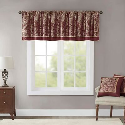 Madison Park Firany Aubrey z sztucznego jedwabiu, żakardowy wzór paisley, tunel na karnisz, do salonu, kuchni, sypialni i akademika., 127 x 45 cm, kolor burgund, eleganckie i klasyczne Madison Park Firany Aubrey z sztucznego jedwabiu, żakardowy wzór paisley, tunel na karnisz, do salonu, kuchni, sypialni i akademika., 127 x 45 cm, kolor burgund, eleganckie i klasyczne